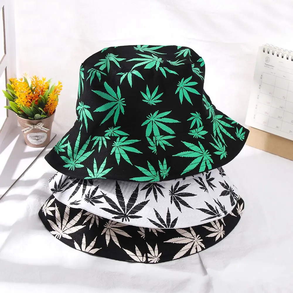 Women Men Couple Cotton Maple Leaf Boonie Gift Hip Hop Cap Fisherman Hats