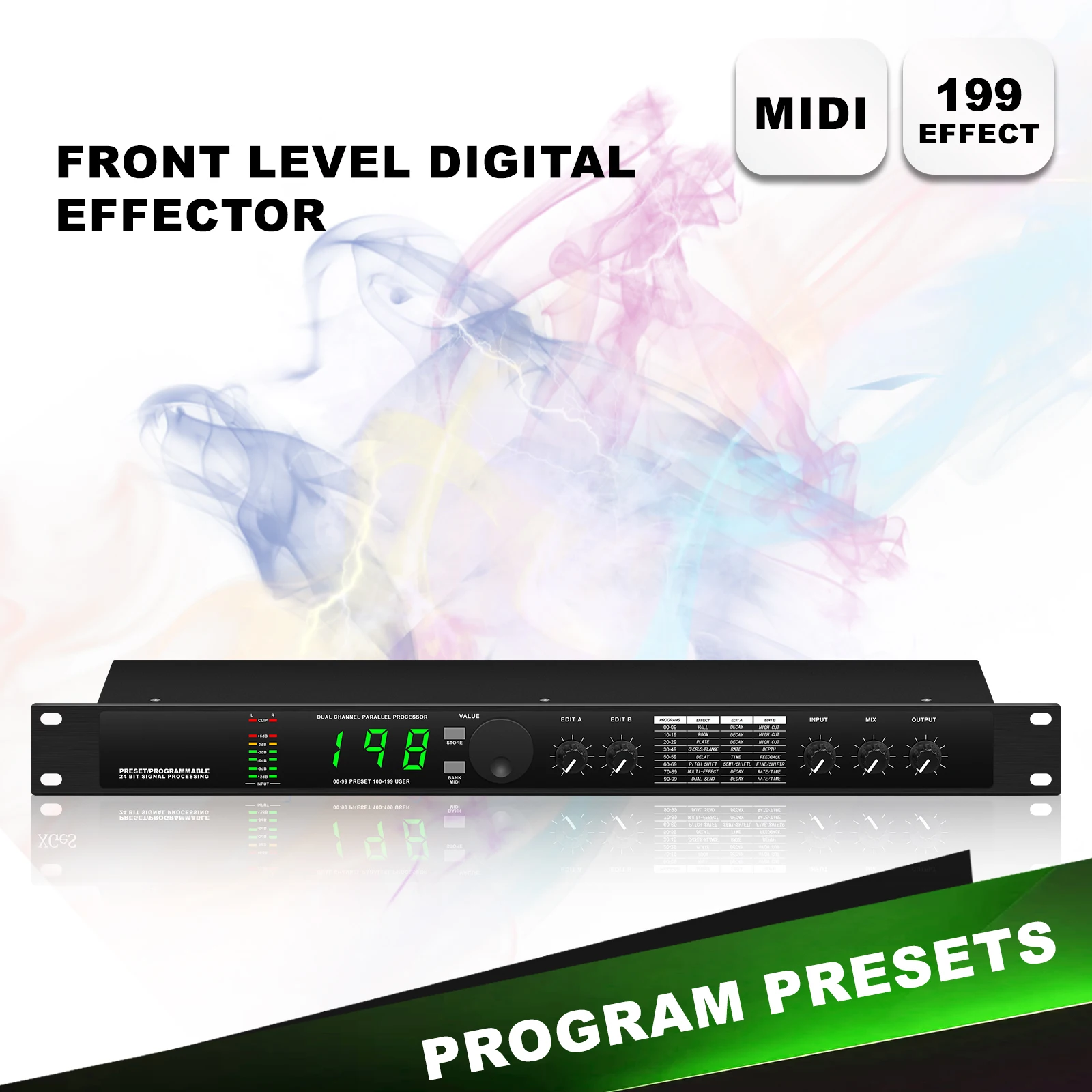 Echo hybrid digital audio processor multi effects digital reverb 199 preset sound effects lifting sound processing