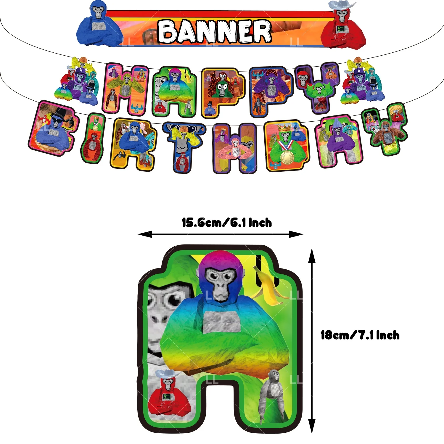 Gorillaes Themen-Geburtstagsparty Dekoration Hintergrund Tier-Gorilla Teller Becher Ballons Tortendekoration Banner Zubehör Kindergeschenke – Detail 6