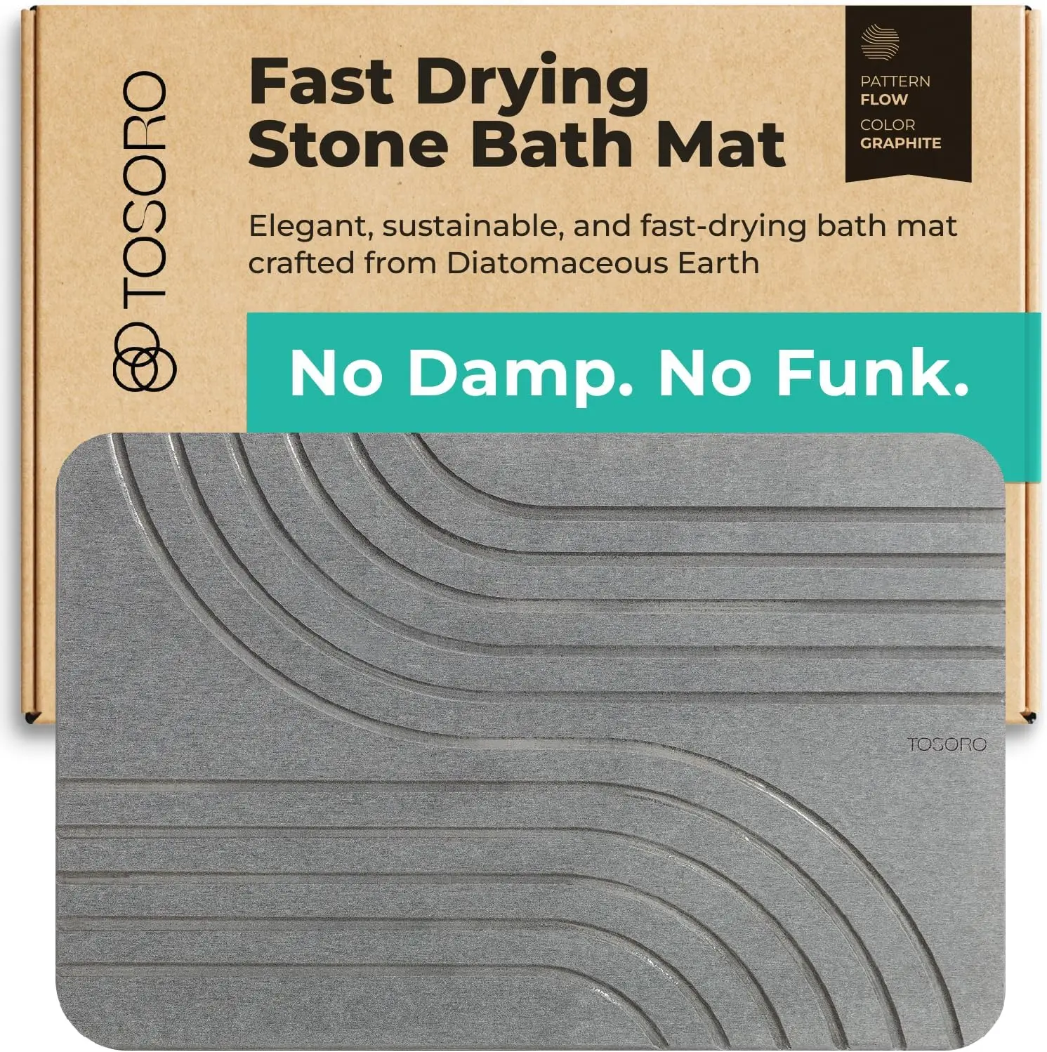

Non-Slip Diatomite Stone Bath Mat, Super Absorbent & Quick-Drying for Shower Floor, Easy Clean Natural Graphite (23.5x15)