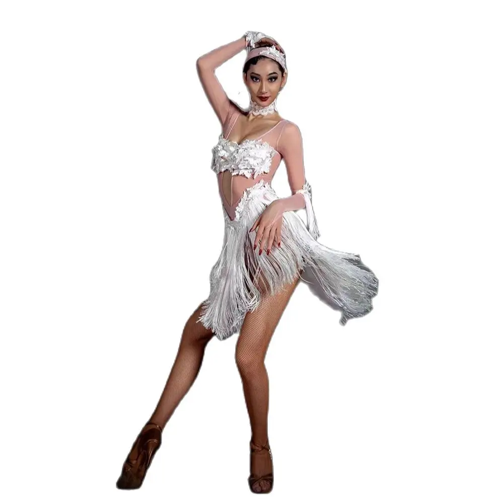 New Adult Children's Latin Dance Tassel Dress Girl National Standard Dance Performance Competition Practice ostume