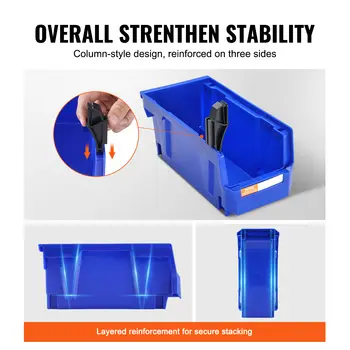 SucceBuy - Caja organizadora de plástico apilable para herramientas de garaje (12 unidades, 12,7 x 10 x 7,6 cm, azul/rojo), ideal para armarios y garajes. 10 best sales Organizador de garaje - №4