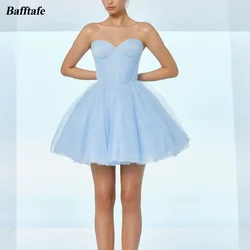 Bafftafe Customized Light Blue Women Mini Prom Dresses Pleats Corset Formal Party Gowns Above Knee A Line Homecoming Dress