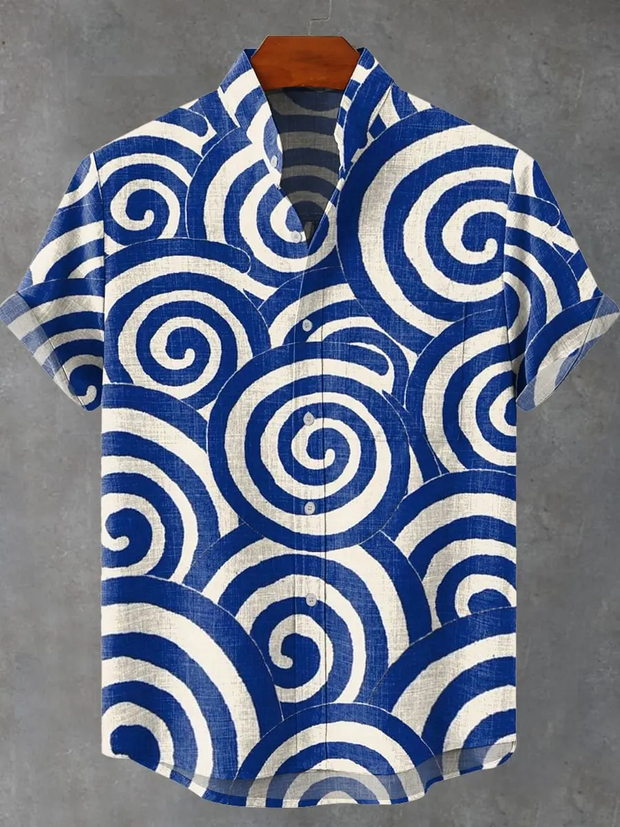 

Men's Short Sleeve Shirt Fish Print Linen Summer Shirt Hawaiian Short Sleeve Shirt Single Row Zipper Fashion