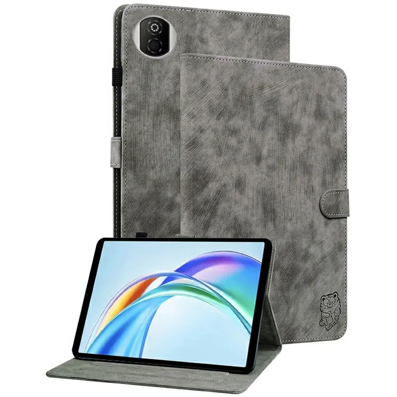

For Honor Pad X7 Case Tiger Imprint Anti-Scratch PU Leather Tablet Cover - Grey