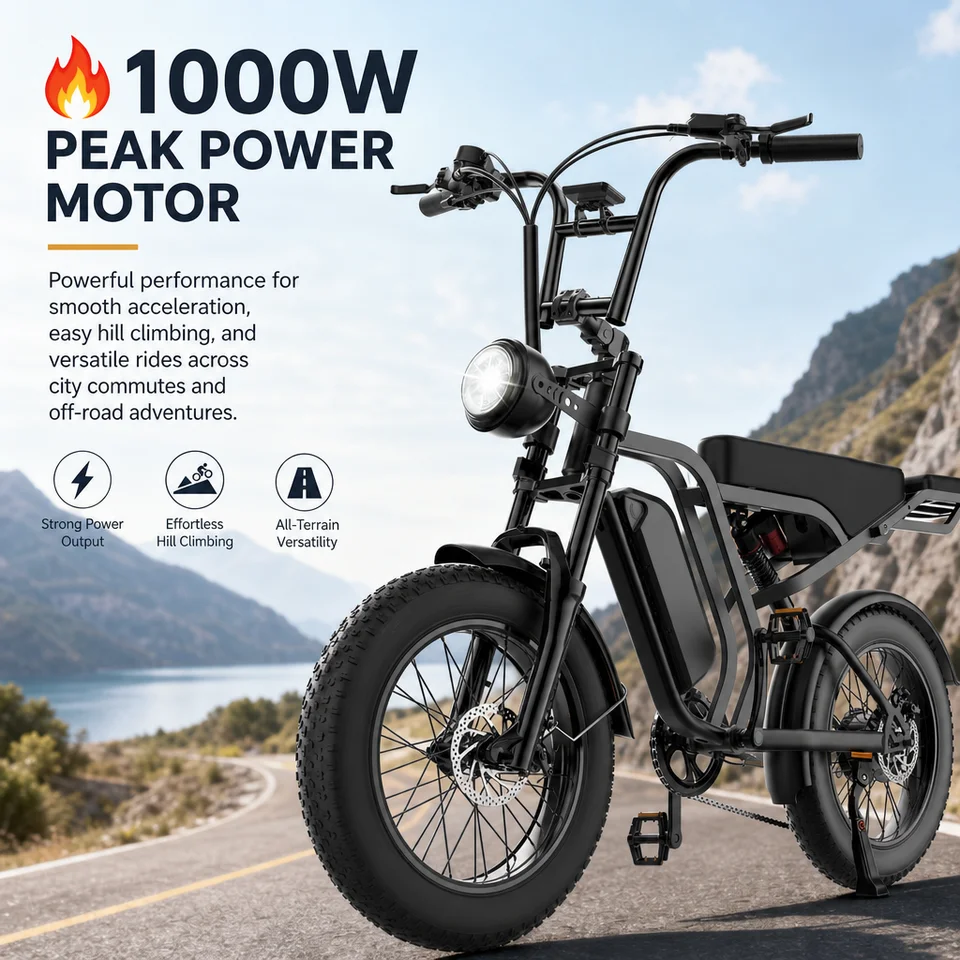 20 Inch Fat Tire Electric Bike for Adults, 1000W Motor 48V 15Ah Lithium Battery Dual Disc Brake E Bike with Dual Suspension & Detachable Rear Seat image 2