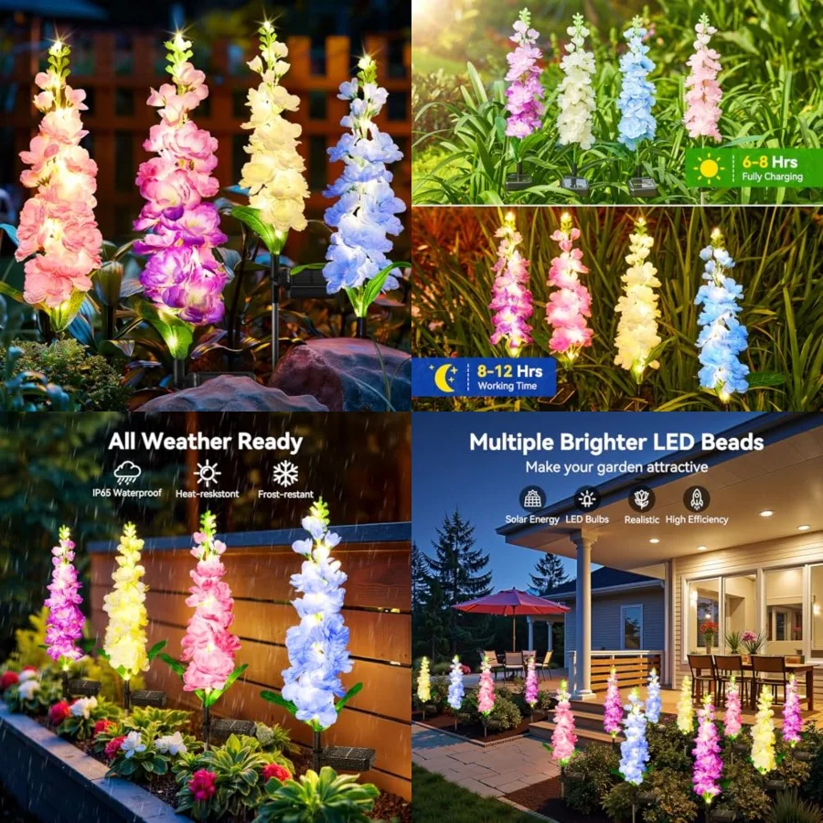 

Solar Lights Outdoor Garden Decor, Upgraded Delphinium Solar Garden Lights with 72 LEDs, Vivid Flowers Outdoor Waterproof for L