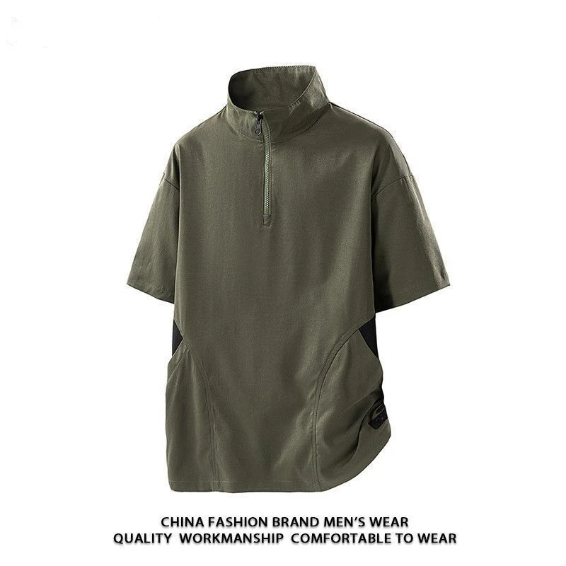 Men's Half Zip Stand Collar Quick Dry Short Sleeve T-Shirt Summer Breathable Outdoor Sports Casual Polo Shirt 2026 New Trend Tee