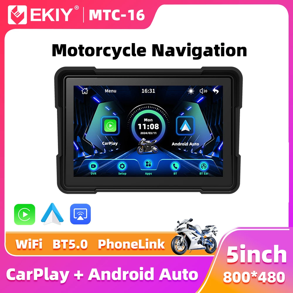 EKIY GPS Navigation Motorcycle IPX7 Waterproof Apple Carplay Display Screen Portable Motorcycle Wireless Android Auto Monitor