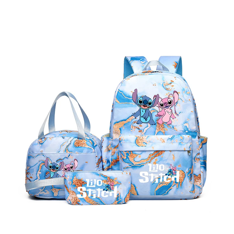 Stitch & Angel Backpack, Casual Daypack With Lunch Bag & Pencil Case, Durable School Bags With Adjustable Straps For Daily Use