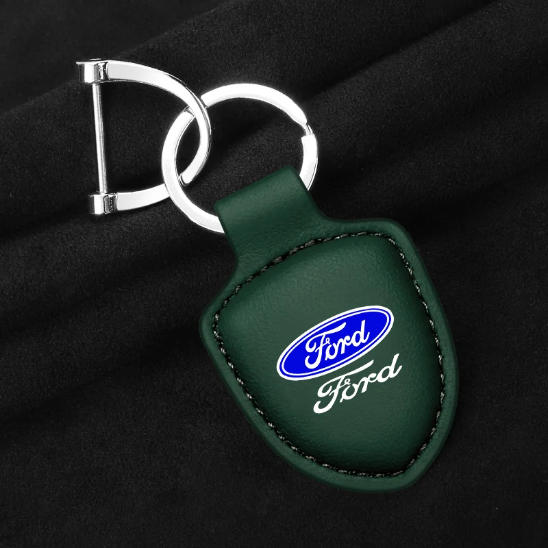 3D Metal Car Logo Keychain Vintage Leather Keyrings Accessory For Ford Fiesta C-Max Kuga Ranger Raptor KA Fusion ST Transit Edge