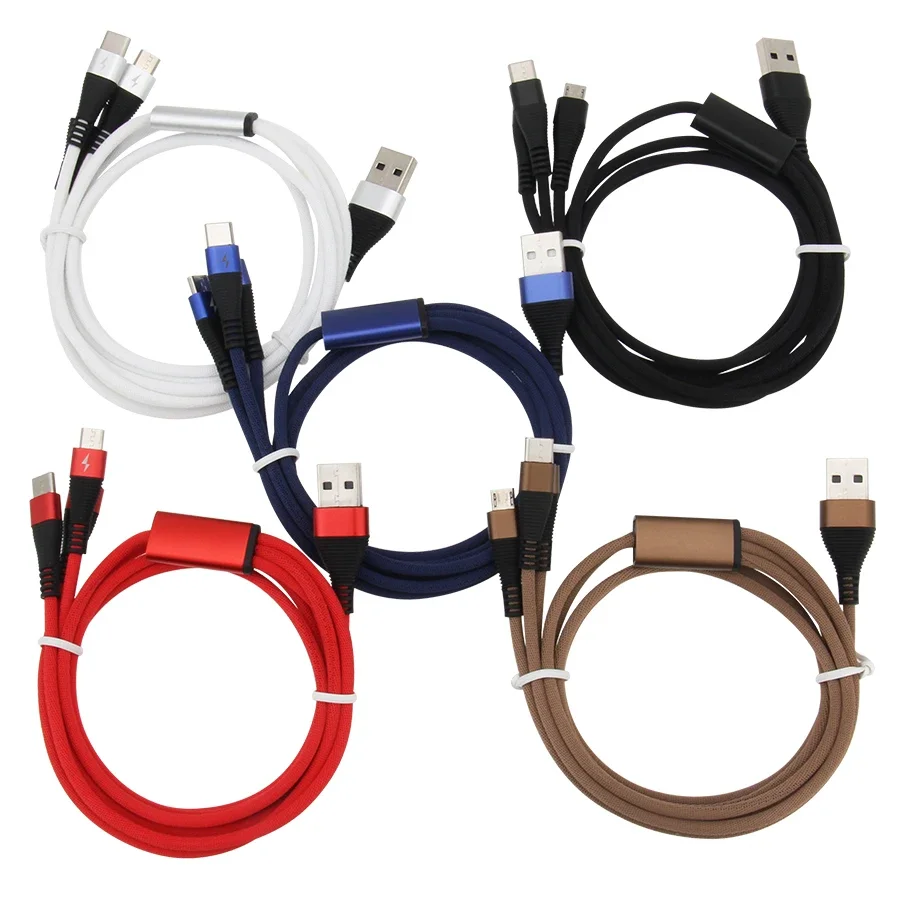 

100pcs 1.2m 3 in 1 USB Cable for iPhone Charger Fast Charging Micro Usb Type C Cables For Samsung Xiaomi Redmi Note 8 8Pin Cord