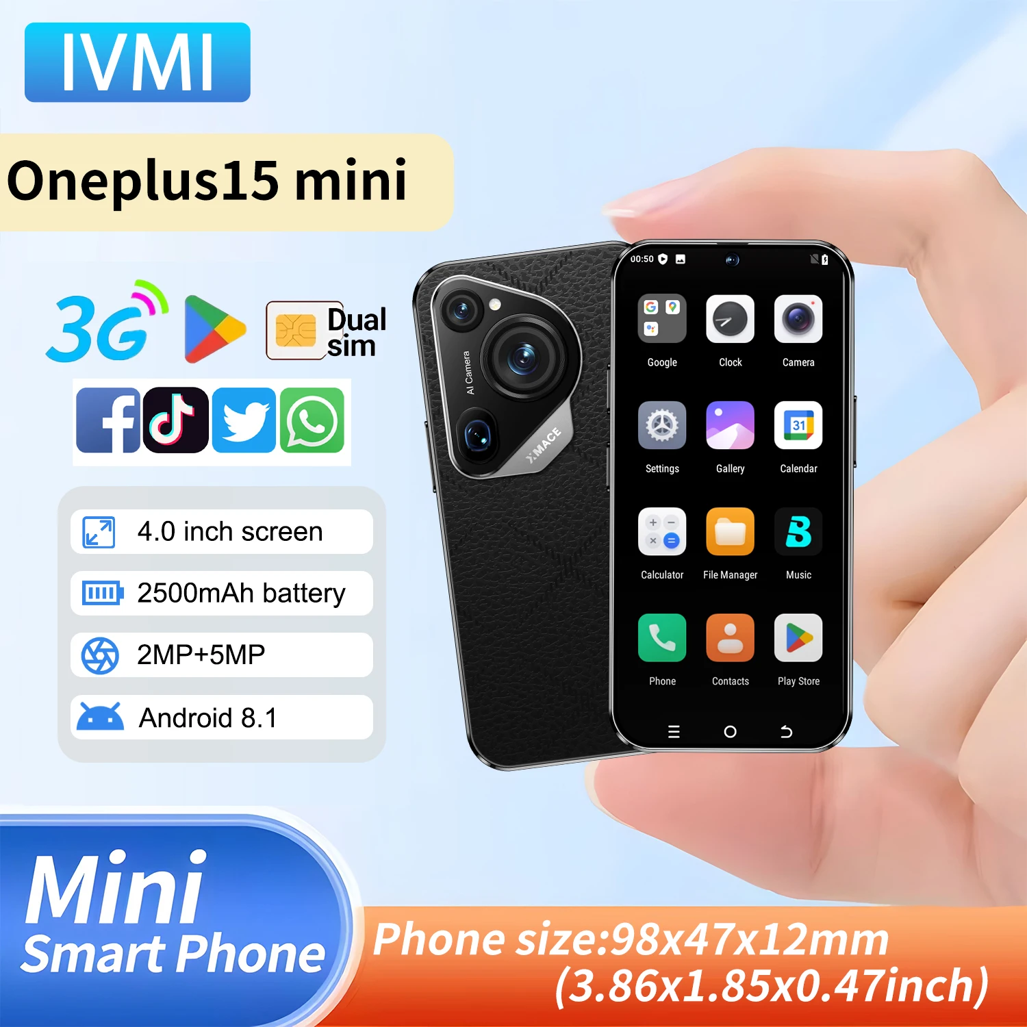 IVMI Oneplus15 MINI Android 2GB+16GB 2500mAh Battery Smartphone 4.0