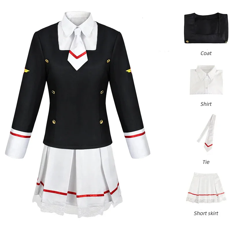 Anime Card Captors Sakura KINOMOTO SAKURA Costume Cosplay Aldult Donna Carino Loli Sailor JK Uniforme Gonne Camicia Cravatta Parrucca Vestito