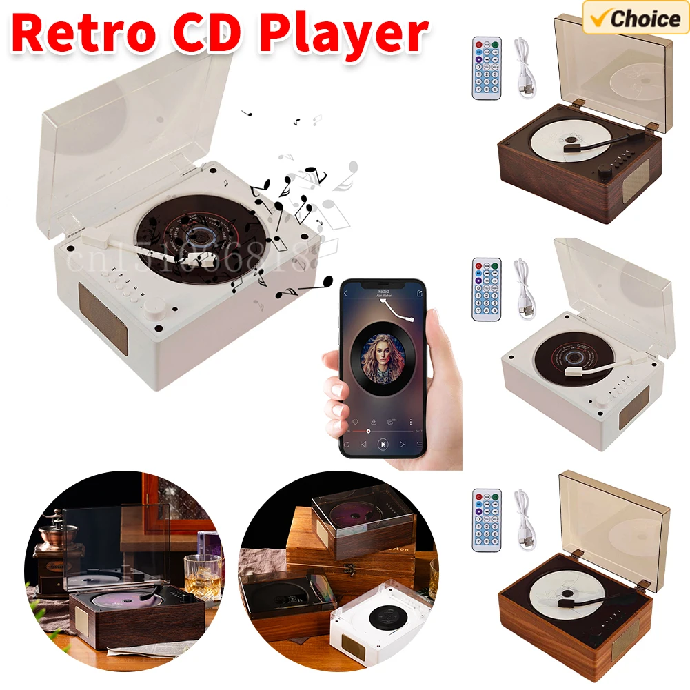 

Ретро CD-плеер, перезаряжаемый беспроводной Bluetooth 5,0, динамик, портативный домашний музыкальный плеер, USB 3,5 мм, AUX, настольный CD-плеер для телефона