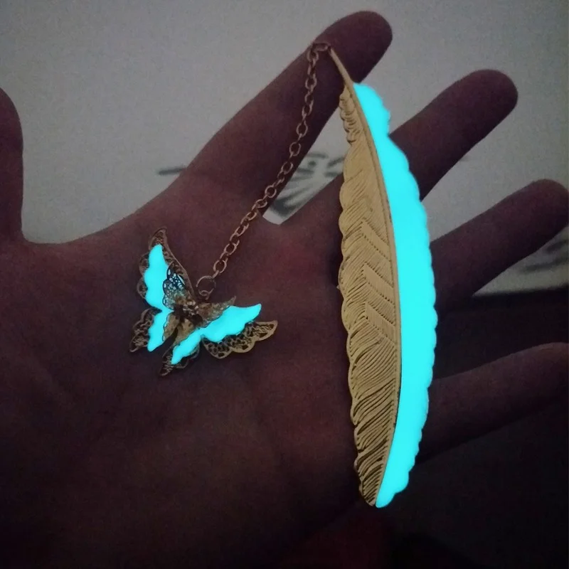 Marcadores de penas de metal luminosos fofos kawaii borboletas coruja libélulas marcas de livro para professores presente lindos acessórios de livro