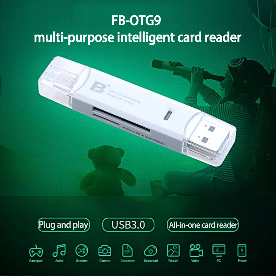 Lector de tarjetas FB-OTG9, ranura para tarjeta SD TF, interfaz USB3.0 tipo C, transmisión de alta velocidad para ordenador Xiaomi, Huawei, tableta Android