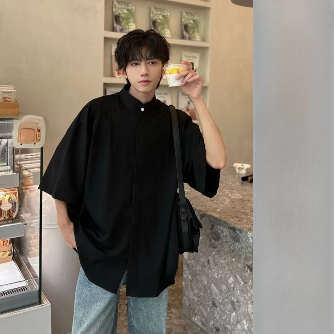 

New Chinese Style Men's Shirt Short Sleeve Ice Silk Fashionable Cityboy Coat Summer Casual Wear Comfortable Breathable