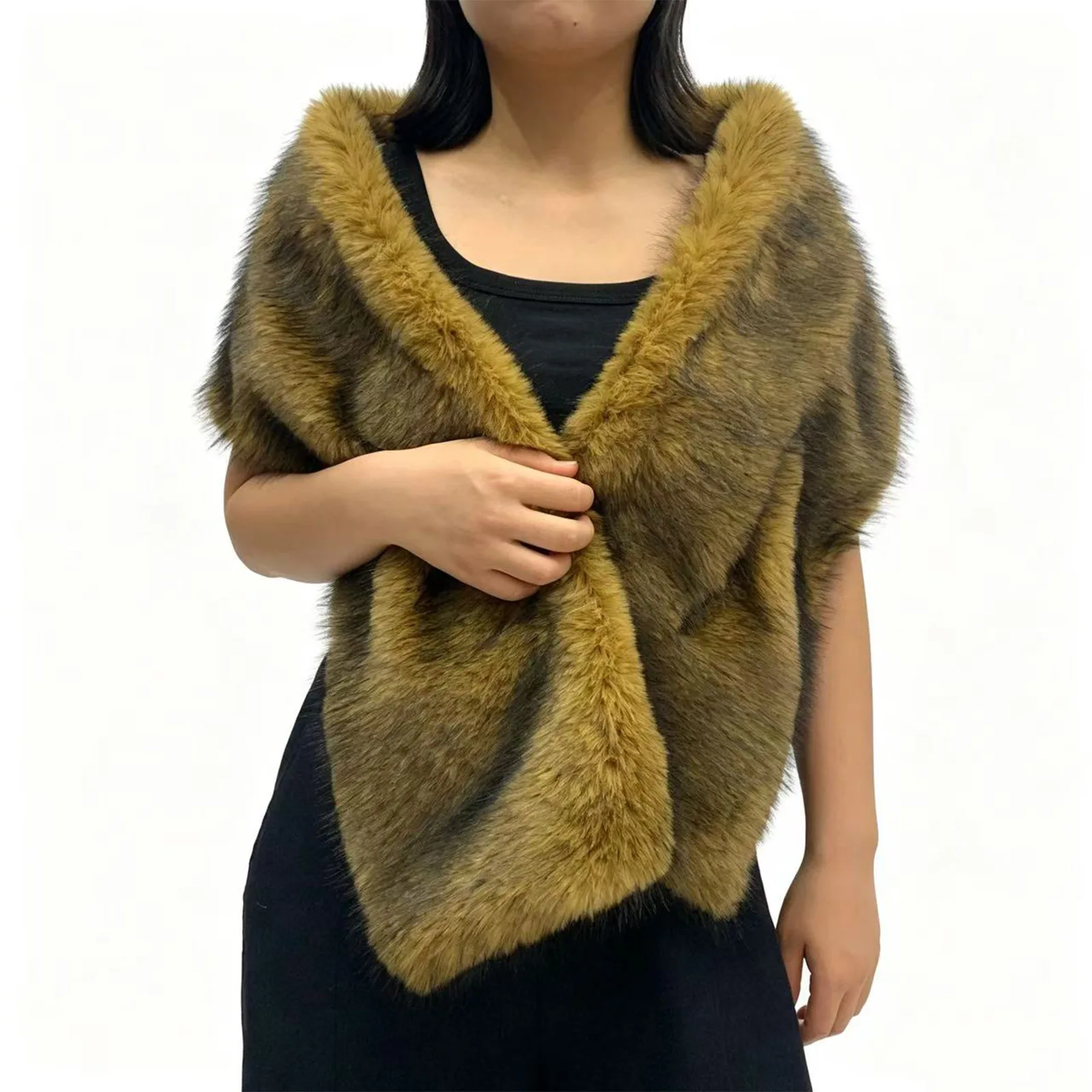 Faux Fur Shawl Wrap Women Warm Winter Cape Triangle Scarf Wedding Stole Poncho