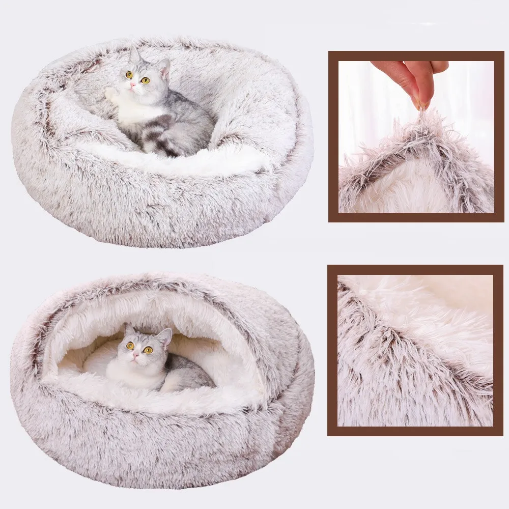 Plush Pet Cat Bed Round Cat Cushion Cat House 2 In 1 Warm Cat Basket Pet Sleep Bag Cat Nest Kennel For Small Dog Cat dog bed