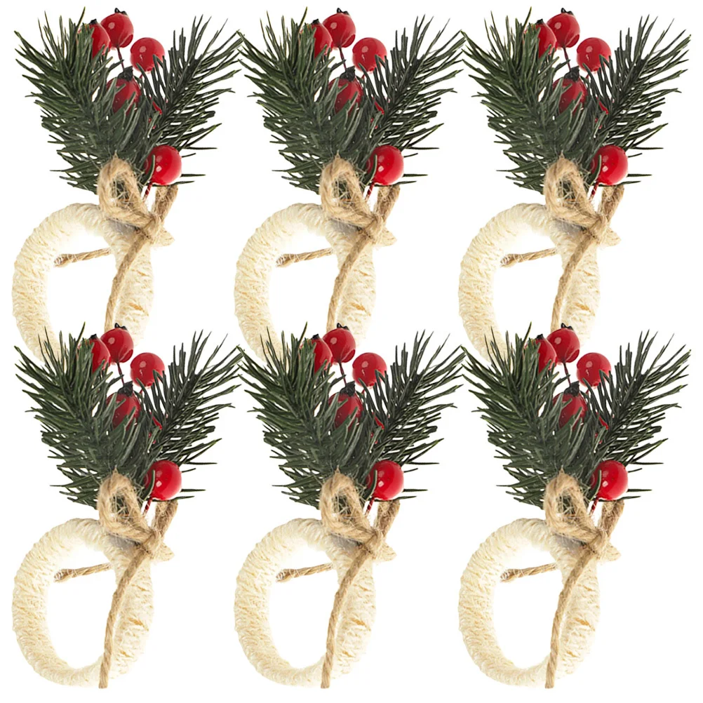 

6pcs Napkin Rings Christmas Berry Wreath Design Tableware Accessories Xmas Party Decorative Ring For Holiday Table Settings