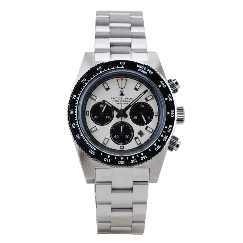 

Tactical Frog Men's Chronograph Wristwatch Silver Dial Sapphire Crystal VS75A Quartz Movement Luminous 20Bar Waterproof