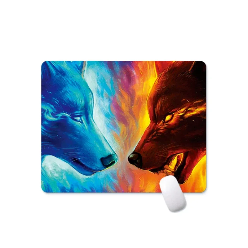 Wolf Patterned Mouse Pad Anime Computer PC Accessories Game Mats Desk Accessory Gaming Laptop Non-slip Portable Mousepad 21x26cm