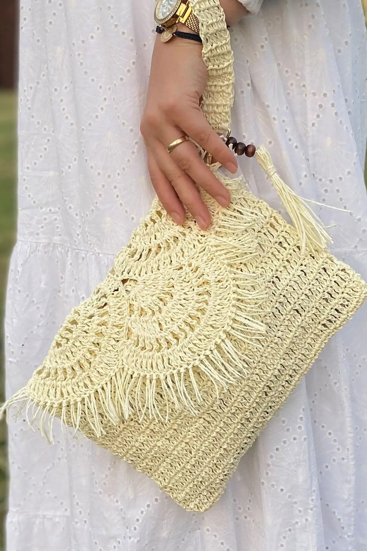 

Uras Female Handmade Knitted Straw Bag Women bag Shoulder Bag Handmade