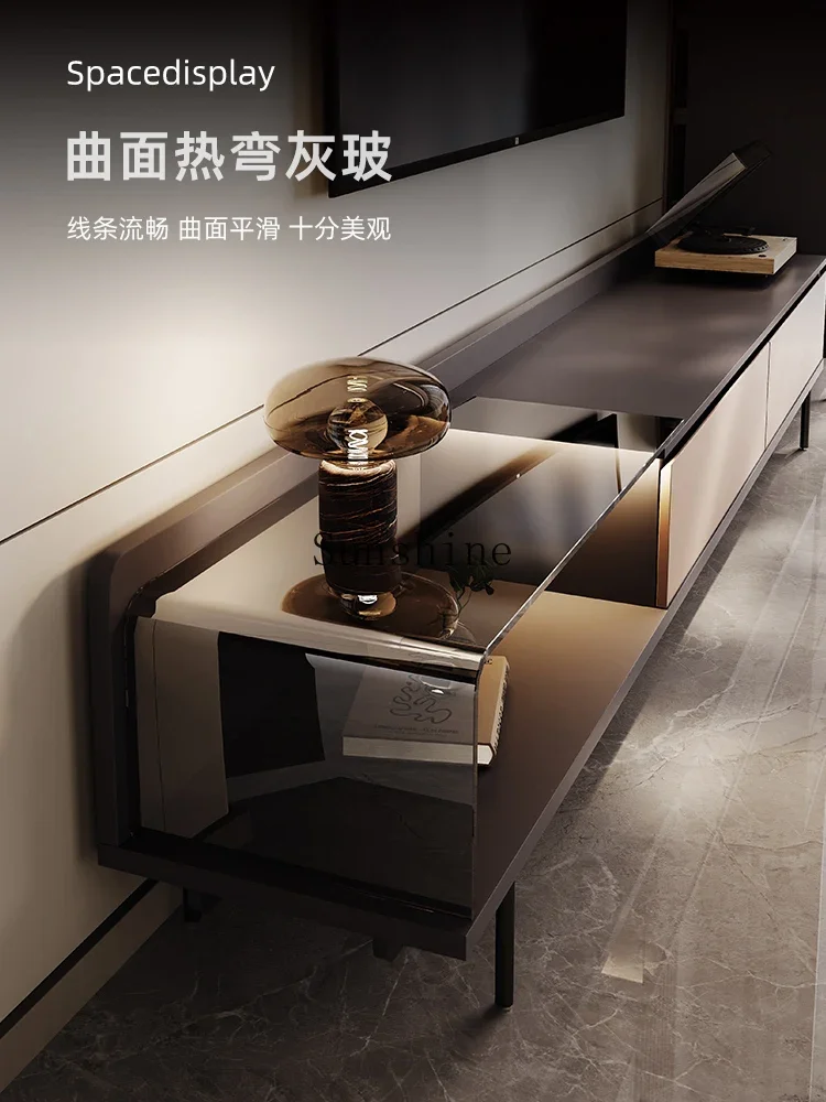 

Italian minimalist floor TV cabinet high-end solid wood living room TV cabinet FT