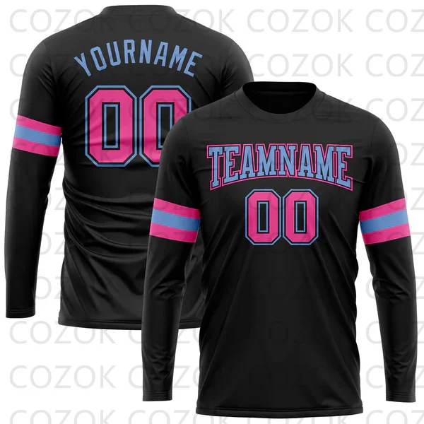 Custome Black Pattern Football Jersey for Men Women Unisex Football LongSleeves Athletic Tee Shirts