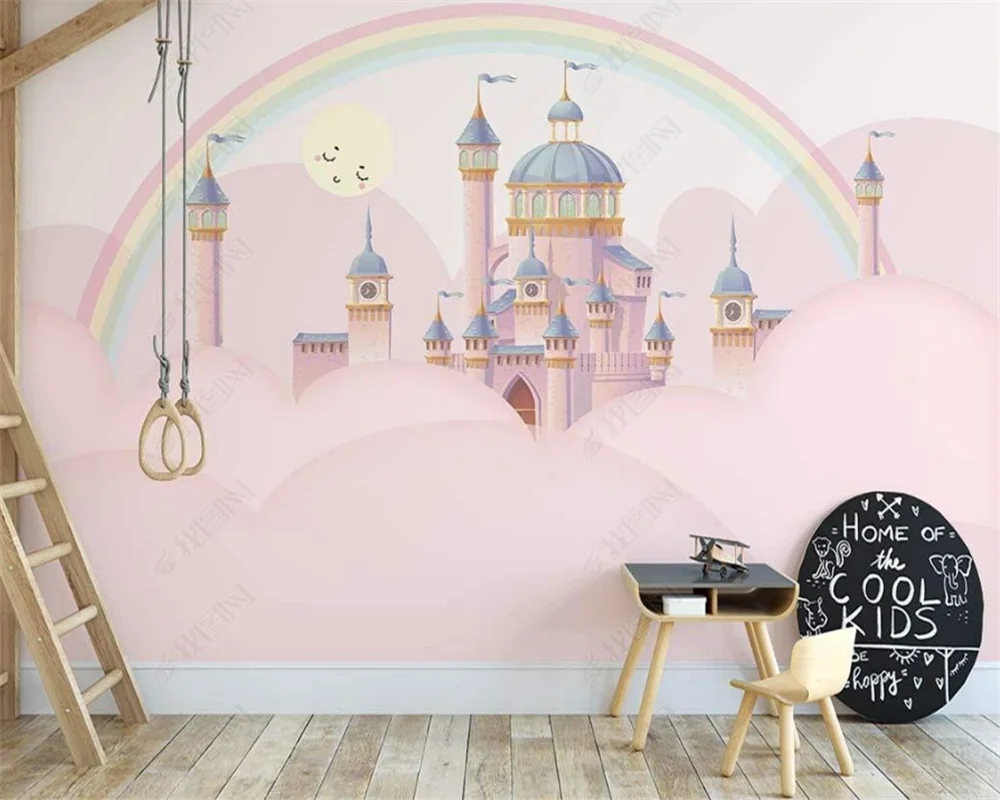 beibehang wall paper Customized modern new Nordic hand-painted pink starry sky animal cloud children's room wallpaper