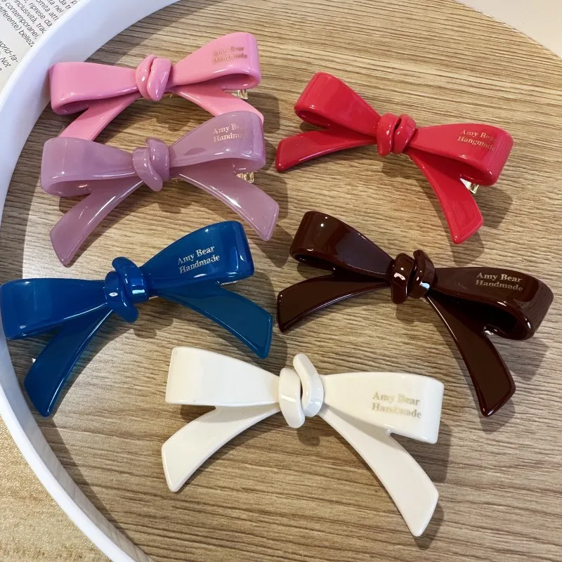 6.5cm Bowknot Acetate Alloy Hairclip Barrette Candy Pinky Color Side Clip Duck Bill for Children and Girls Kawai Korean Fashion