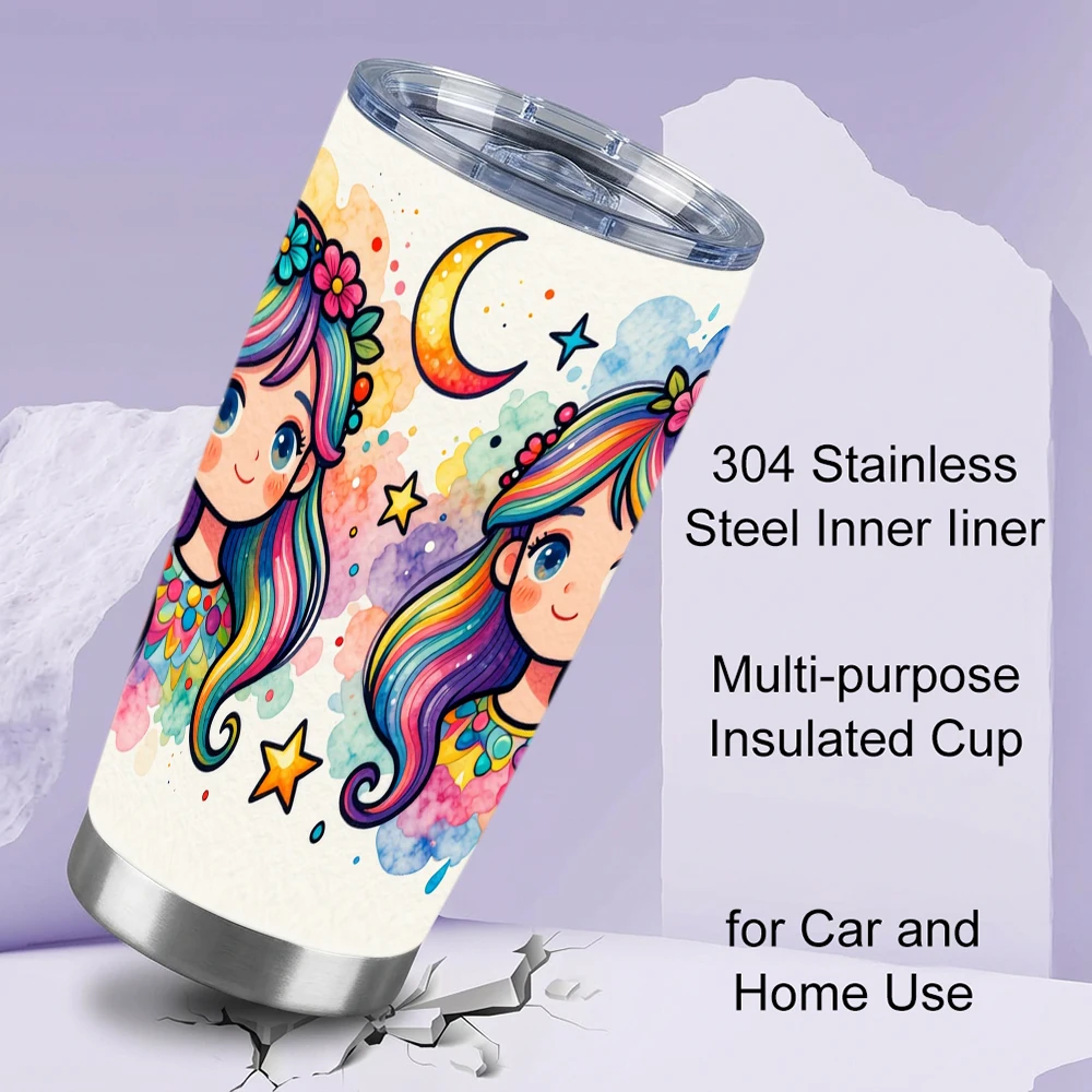 

Rainbow Hair Mermaids 304 Stainless Steel Insulated Tumbler - 20oz Vacuum Travel Mug with Lid, Thermal Cup for Car & Home