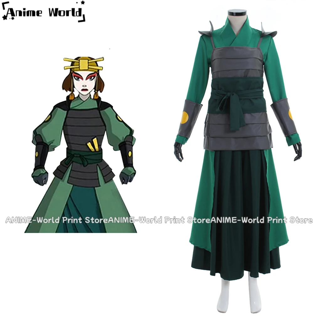 《Custom Size》Kyoshi Warriors Leader Suki Cosplay Uniform Green Dress Outfit Clothing Anime Cosplay Costume