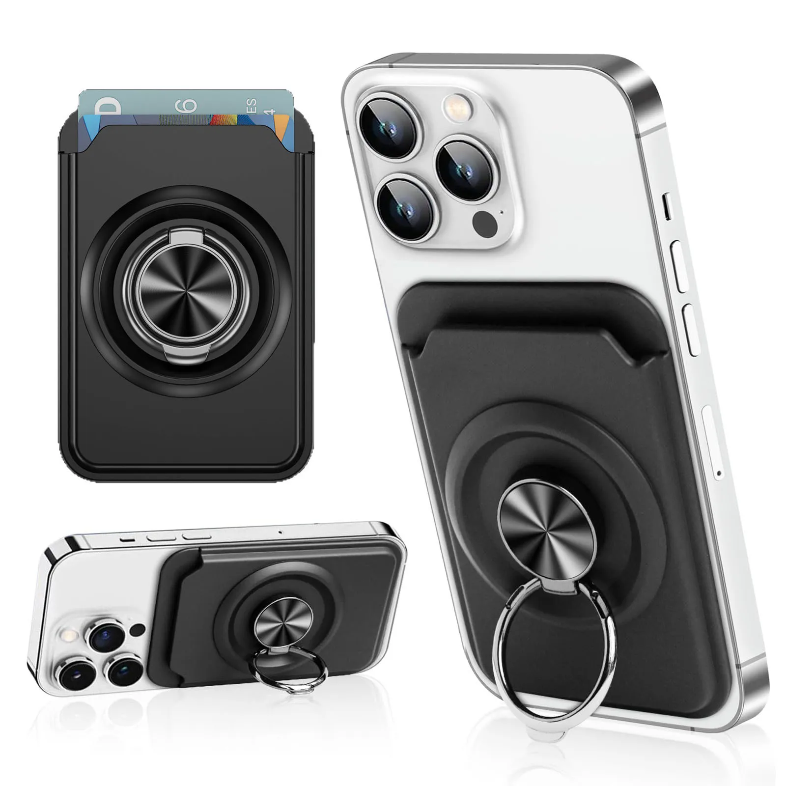 

Держатель для телефона-кошелька Magsafe 360° ° Вращающаяся подставка для кольца на палец для iPhone 16, 15, 14, 13, 12, Pro Max, кронштейн для сумки для телефонных карт Samsung