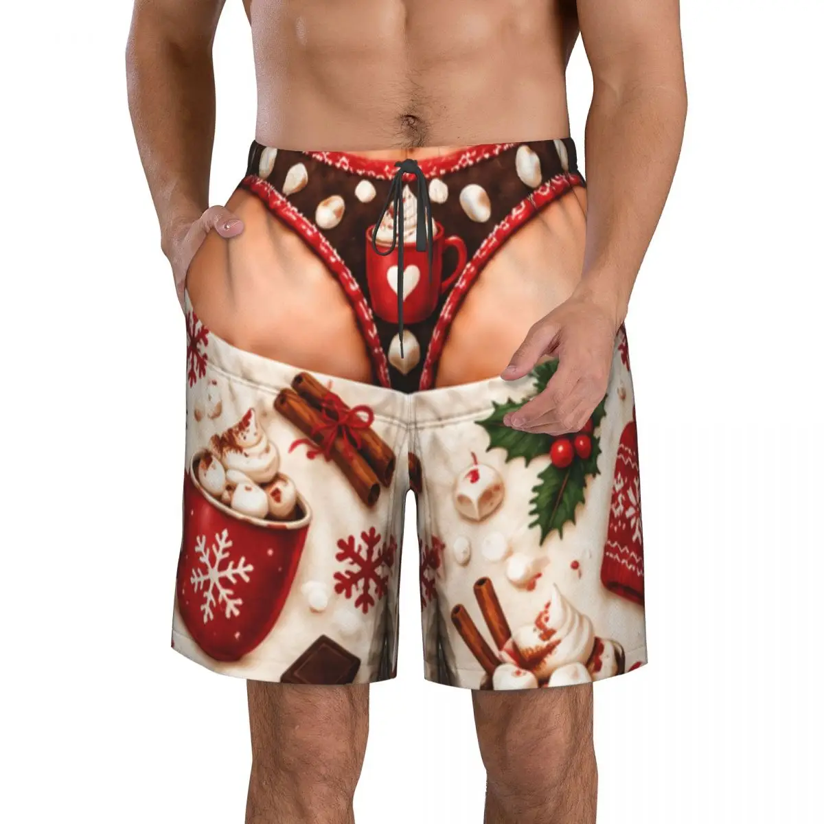 Merry Christmas Santa Claus Snowman Board Shorts For Men Beach Shorts Holiday Hawaii Swimming Trunks