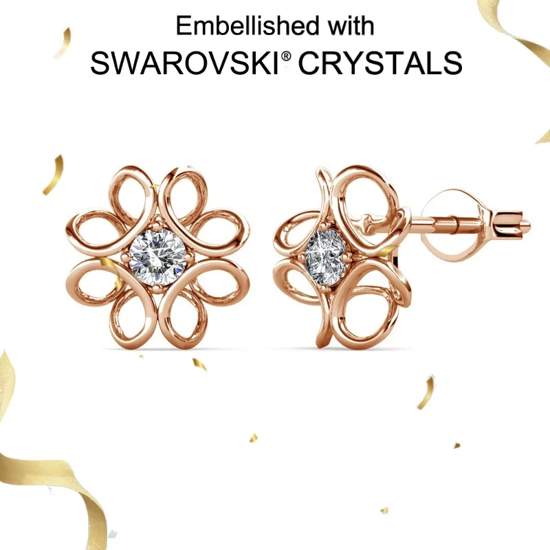 

Daisini модные серьги-гвоздики из стерлингового серебра 925 пробы с четырьмя листами клевера и кристаллами Сваровски для женщин, серьги-гвоздики с полыми цветами, ювелирные изделия