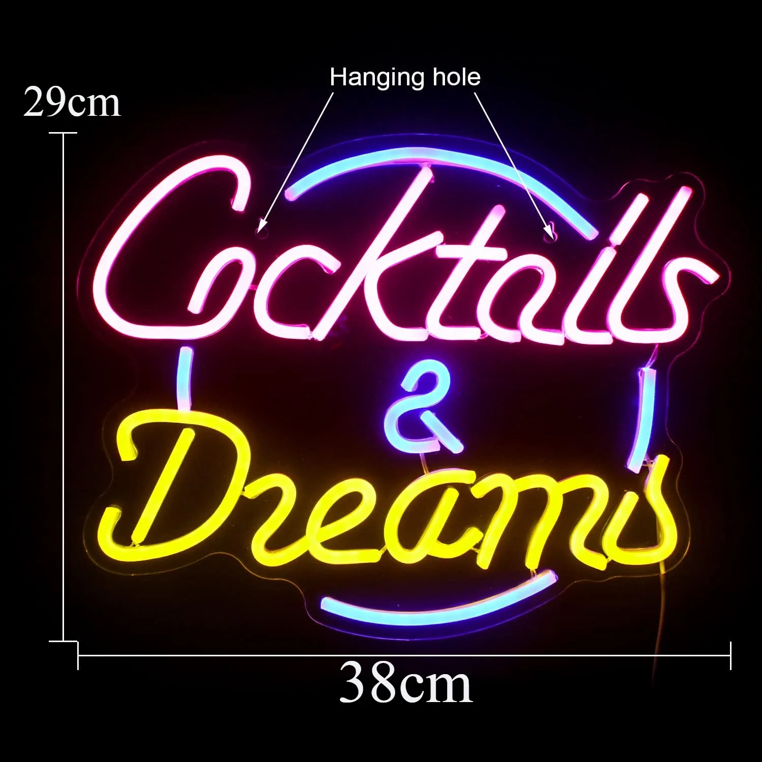 L\'insegna al Neon di cocktail e sogni, adatta per la decorazione della parete del bar, può essere alimentata da USB, luci a LED regolabili