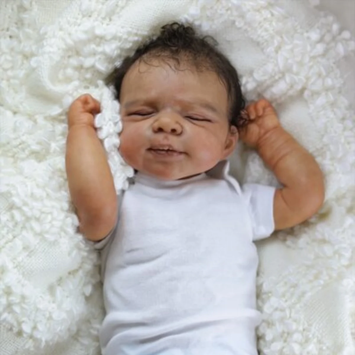 

BZDOLL 48 CM Asleep Reborn Black Brown Skin Baby Doll Toy For Girl Lifelike Vinyl Limbs Cloth Body Doll Handmade Birthday Gift