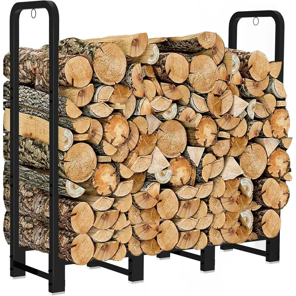 

Firewood Rack Stand 4ft Heavy Duty Logs Holder for Outdoor Indoor Fireplace Metal Wood Pile Storage Stacker Organizer