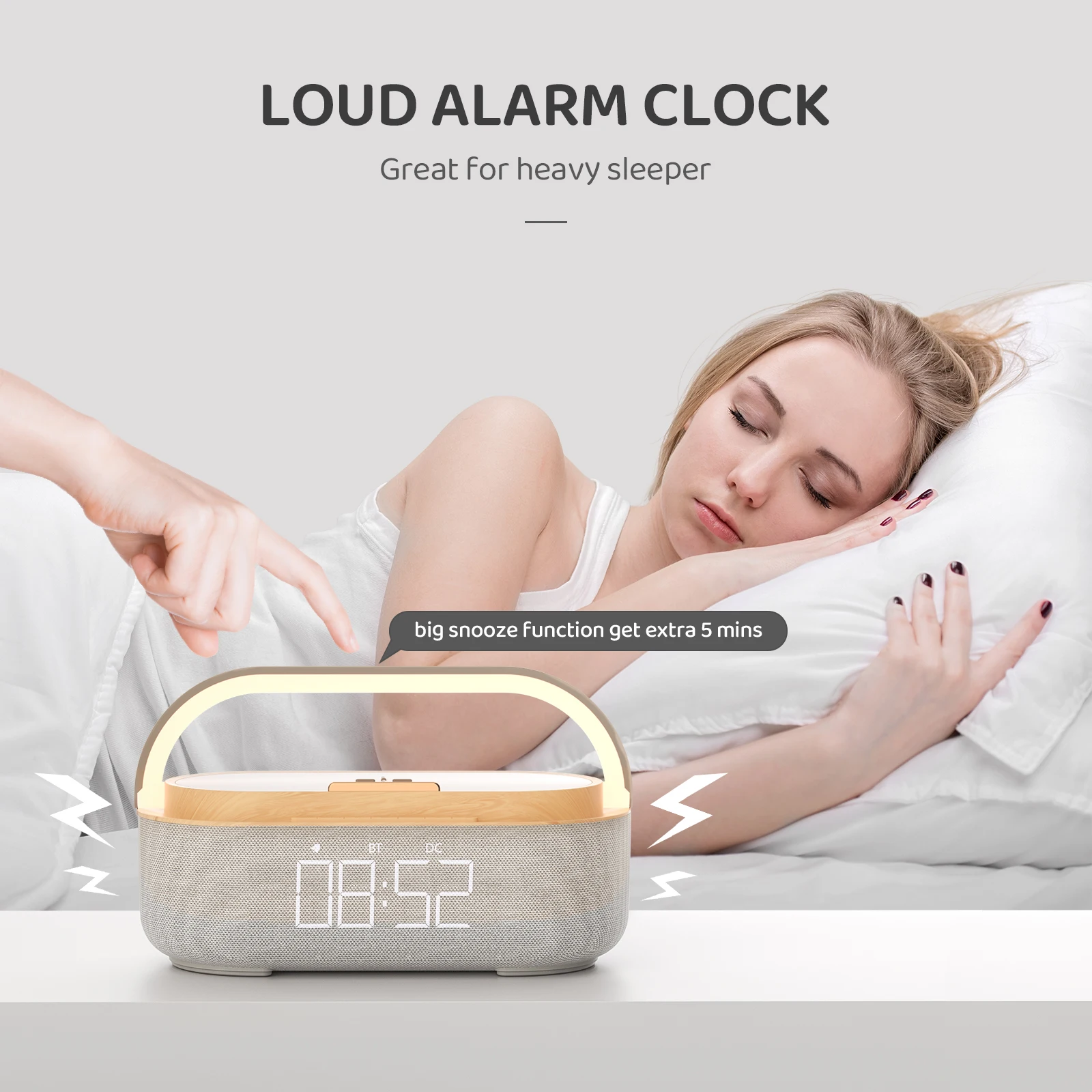 COLSUR-Haut-parleur Bluetooth S29 avec réveil numérique, charge rapide sans fil, radio FM, veilleuse pour chambre à coucher, décoration de la maison