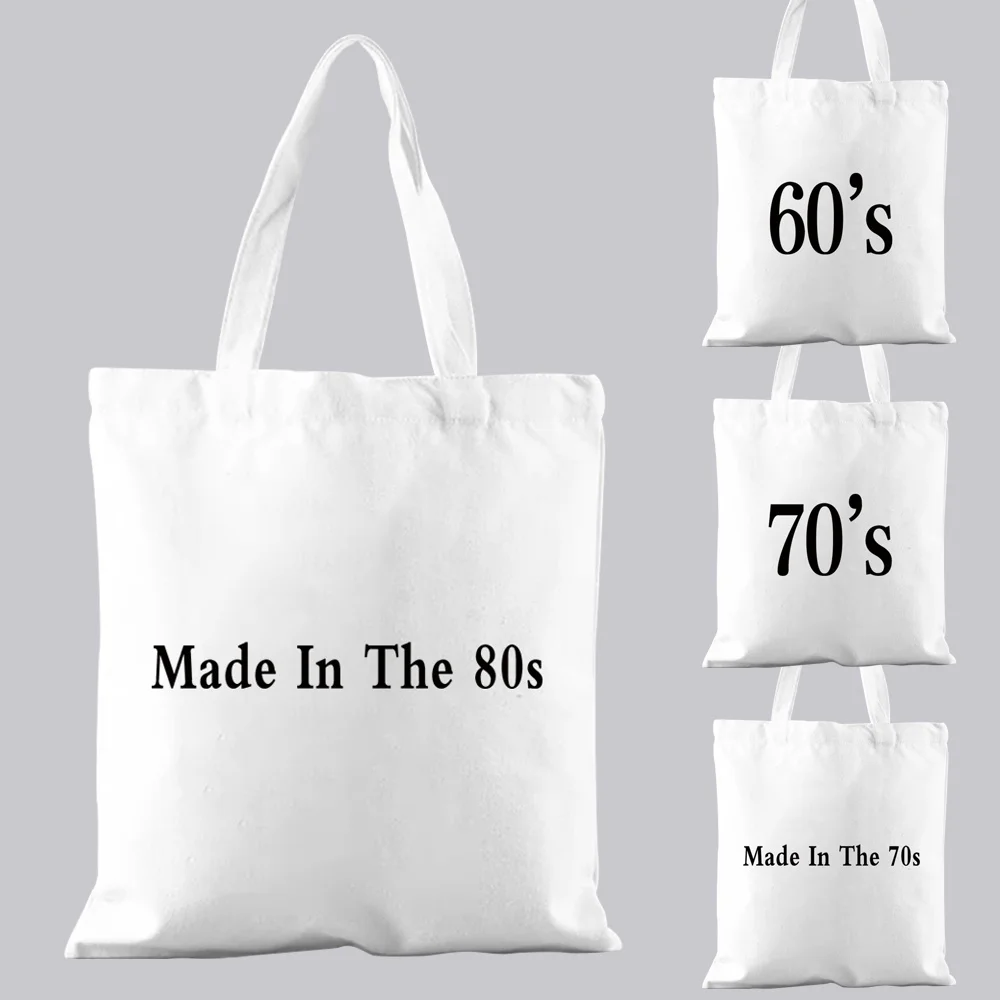 

Fashion Shopping Bag Handbag Commuter Tote Bag Casual Shoulder Bag Reusable Folding Canvas White Simple Time Year Print Pattern