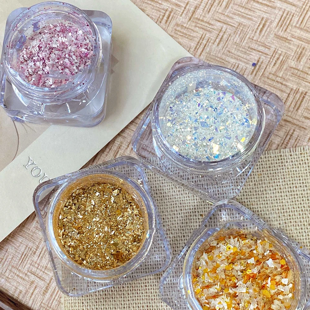 1Box(1.2g) Sparkle Gold Foil Nail Glitter Powder Irregular Fine Fragments Nails Sequins for Makeup Manicure Decoration Paillette
