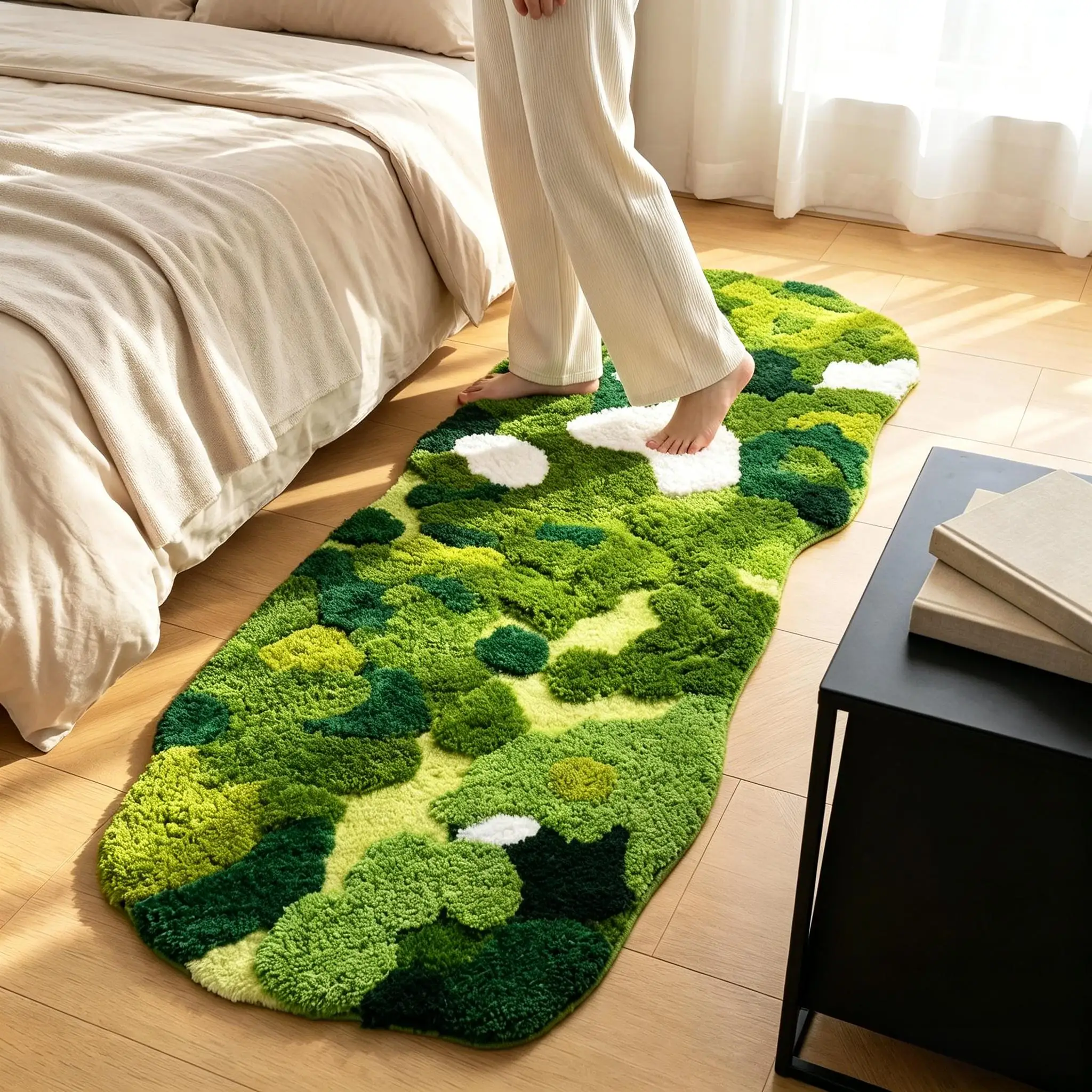 Zara Home Bathroom Rug - سجادة جانب السرير بتصميم طحالب الغابة،