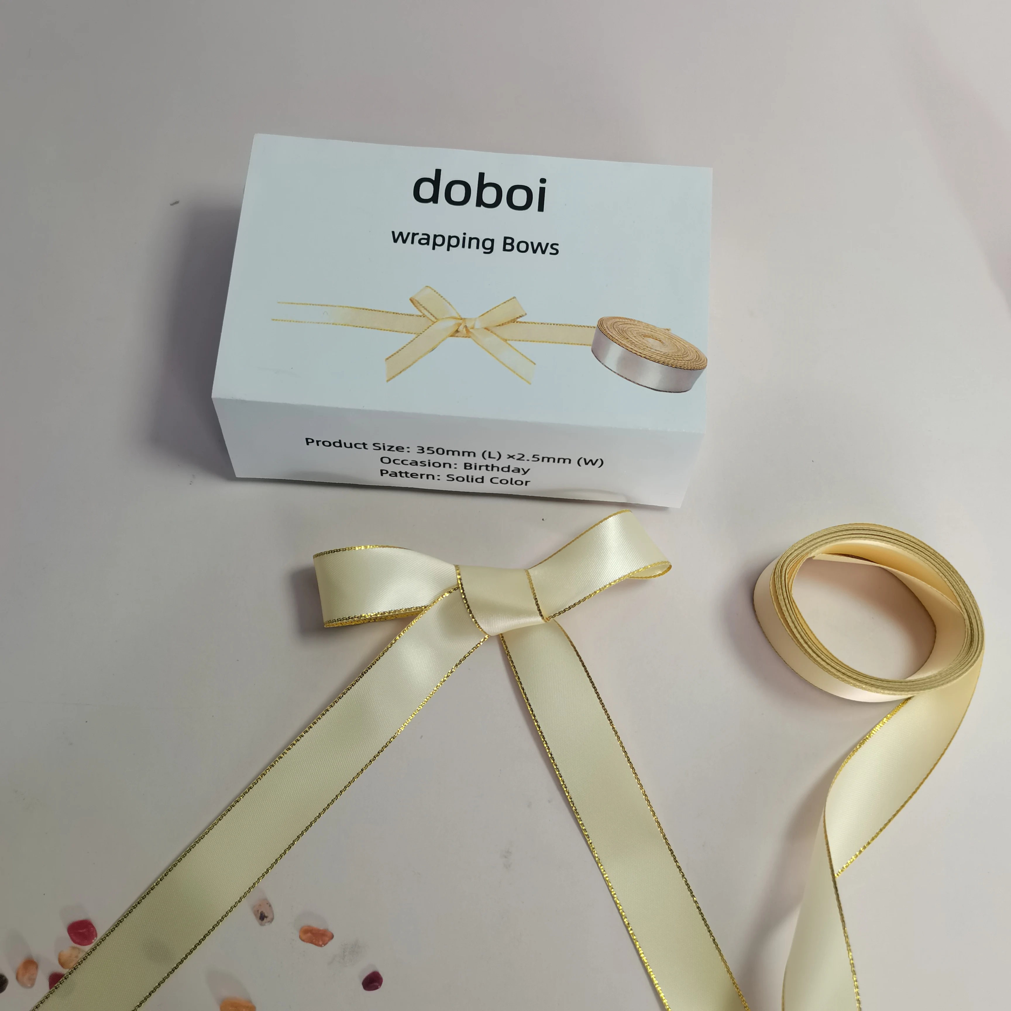 doboi 0.25*35cm Fresh Wrapping Bows Small Size Satin Ribbon Yellow Bows Flower Craft Decoration Handwork DIY Party Decoration