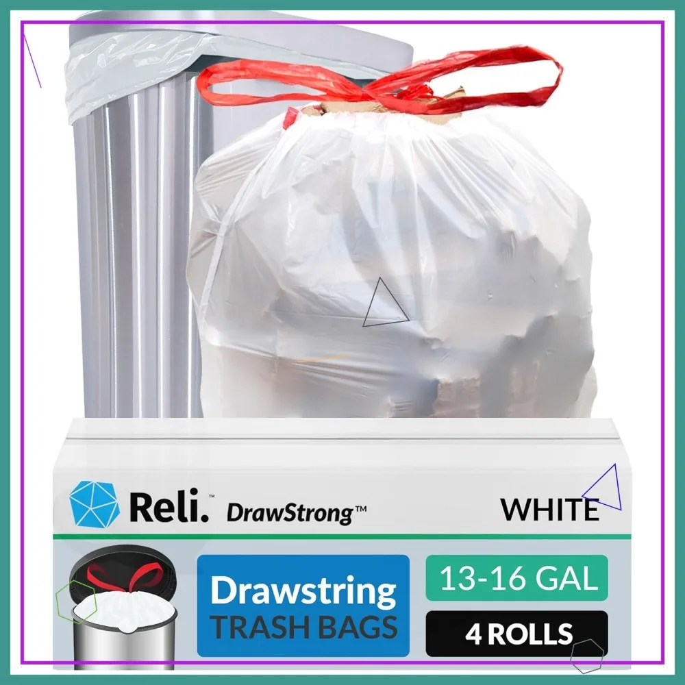 

Tall Kitchen Drawstring Trash Bags 13 Gallon, 500 Count Bulk, White, Leak-Proof and Tear-Resistant