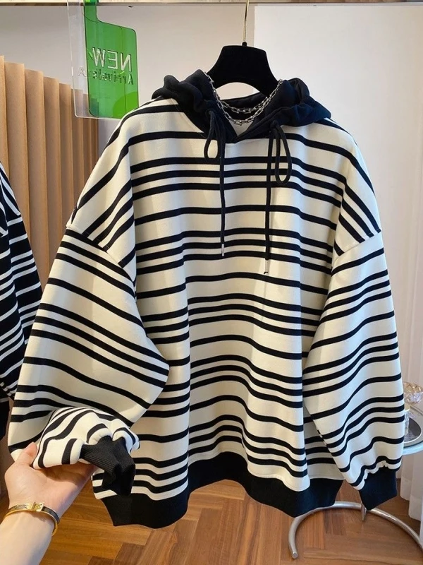 

Мужская толстовка большого размера (до 300 фунтов) в европейском стиле с цветными блоками и дизайном в полоску зебры, свободного кроя, с длинными рукавами, осенне-зимняя коллекция.