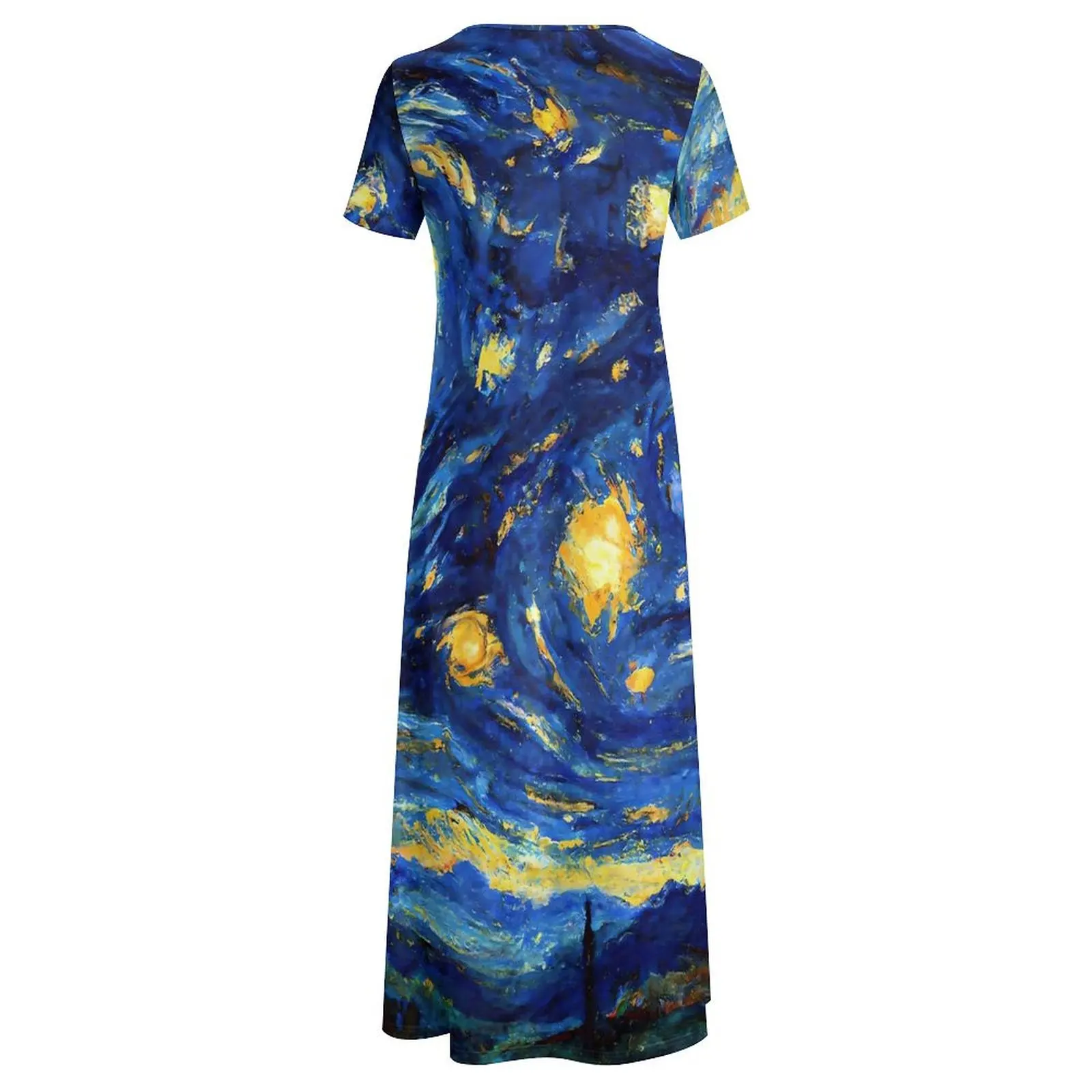 Oil Painting Dress Van Gogh Starry Night Vintage Maxi Dress Woman Short Sleeve Funny Boho Beach Long Dresses 5XL 6XL 7XL