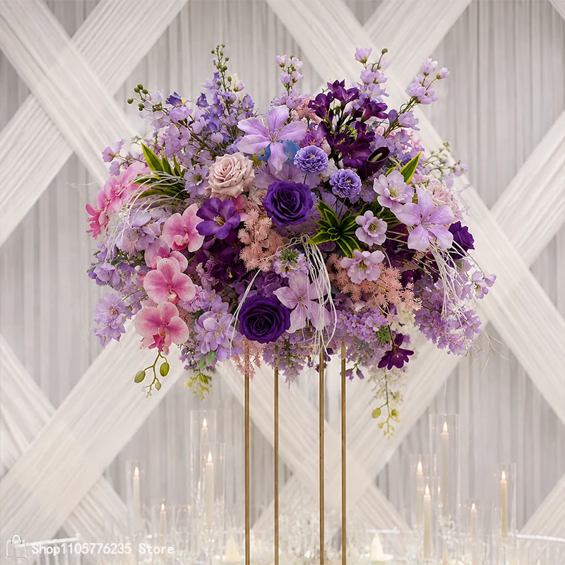 Hochzeitsbankett-Tischdekoration Künstliche Lila Blumenarrangements Rosen-Orchideen-Blumengesteck für Party-Event Heimdekoration – Detail 5