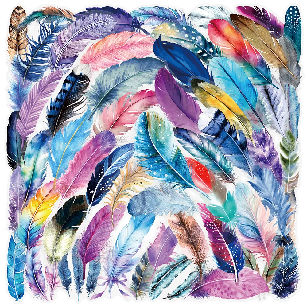 

10/30/50PCS Dreamy feather PET Sticky transparent Graffiti stickers for Water Cup Phone Computer Notebook Stationery Luggage